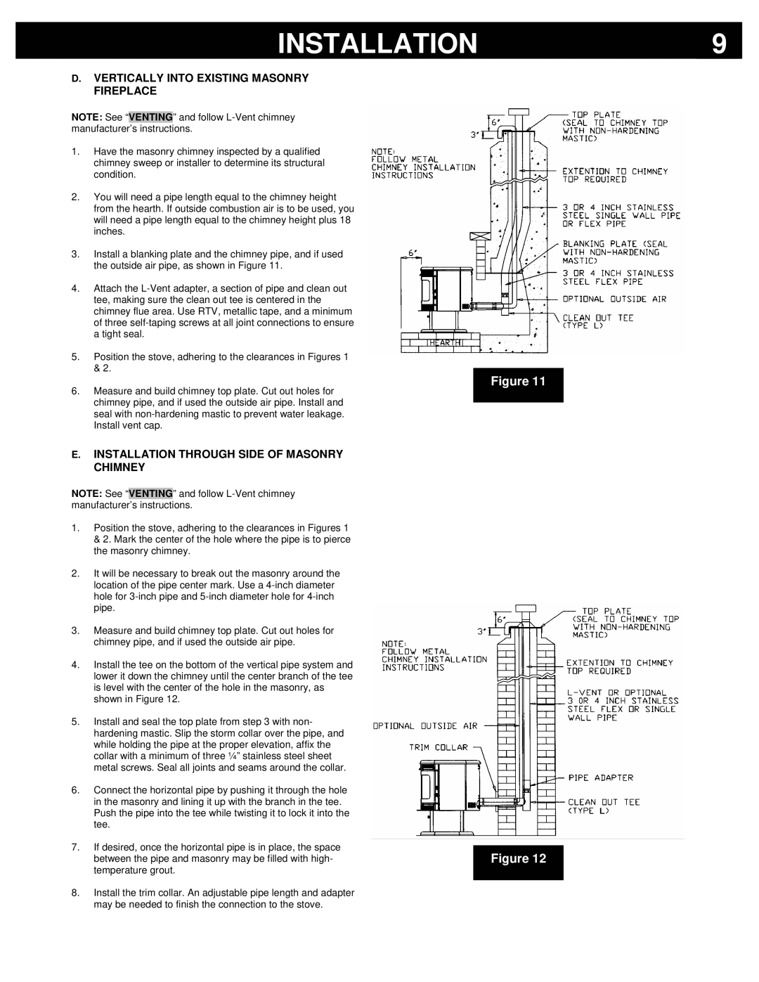 Breckwell P2000FS, P2000I Vertically Into Existing Masonry Fireplace, Installation Through Side of Masonry Chimney 