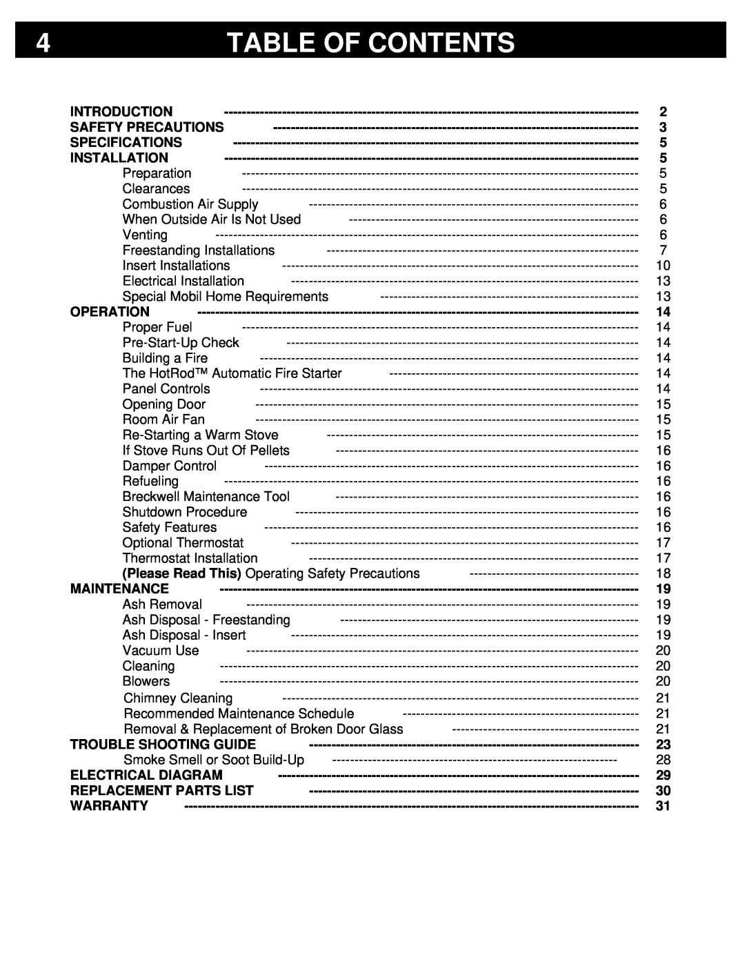 Breckwell P2000FS, P2000I owner manual Table Of Contents 