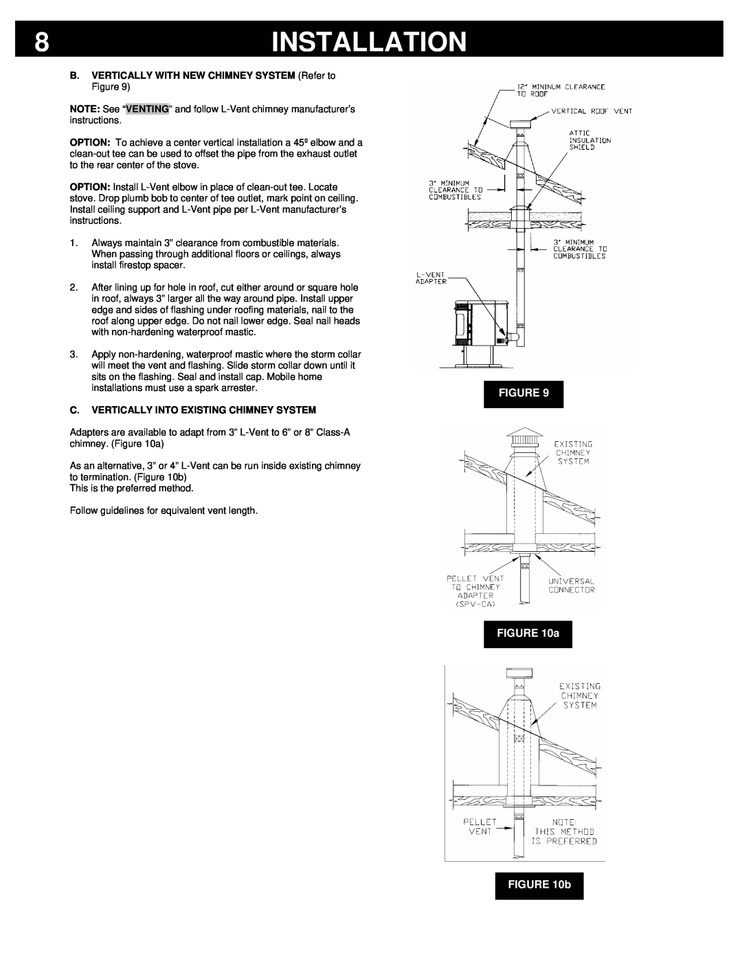 Breckwell P2000I, P2000FS owner manual Installation, FIGURE a b, C.Vertically Into Existing Chimney System 