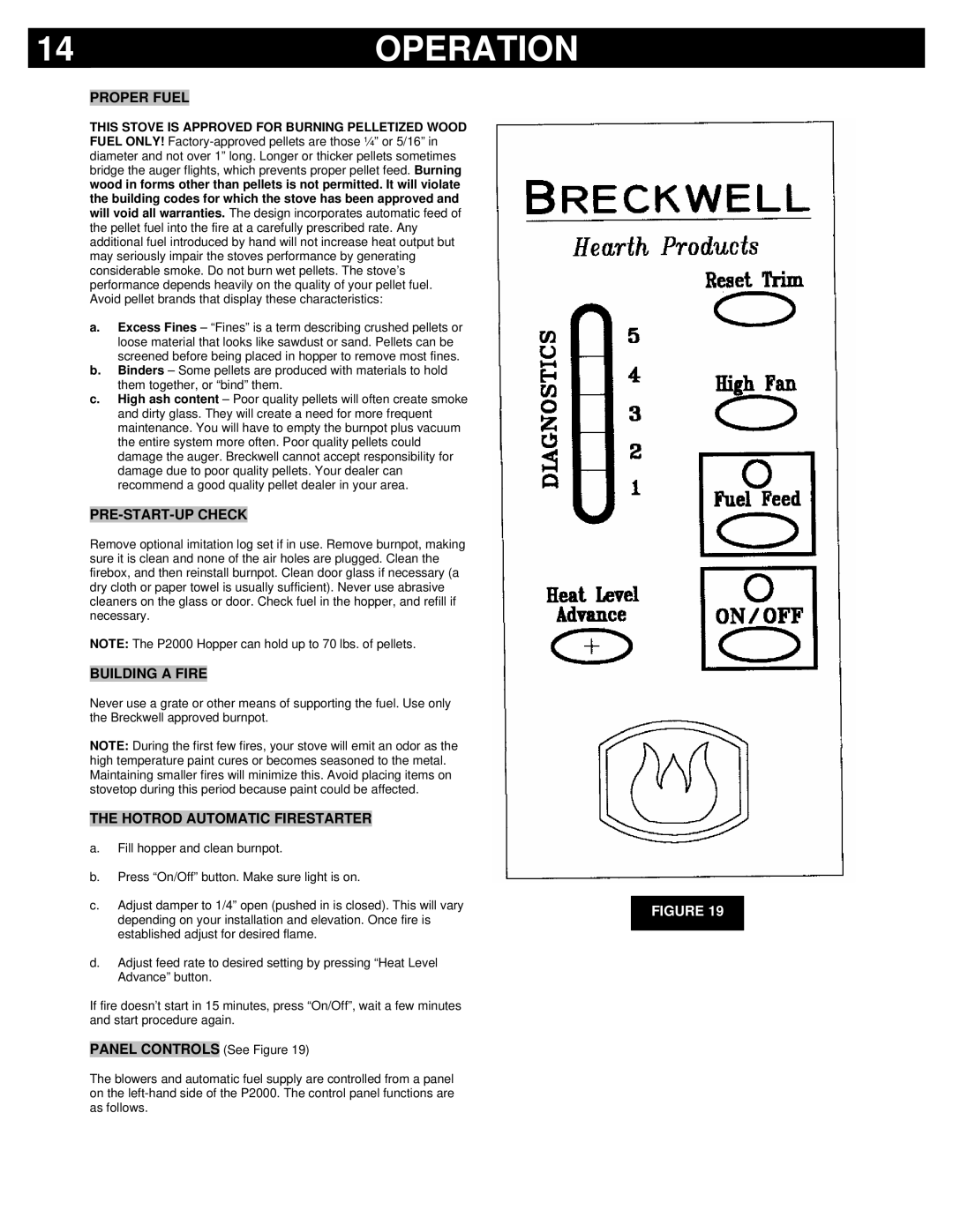 Breckwell P2000 owner manual Operation, Proper Fuel, PRE-START-UP Check, Building a Fire, Hotrod Automatic Firestarter 