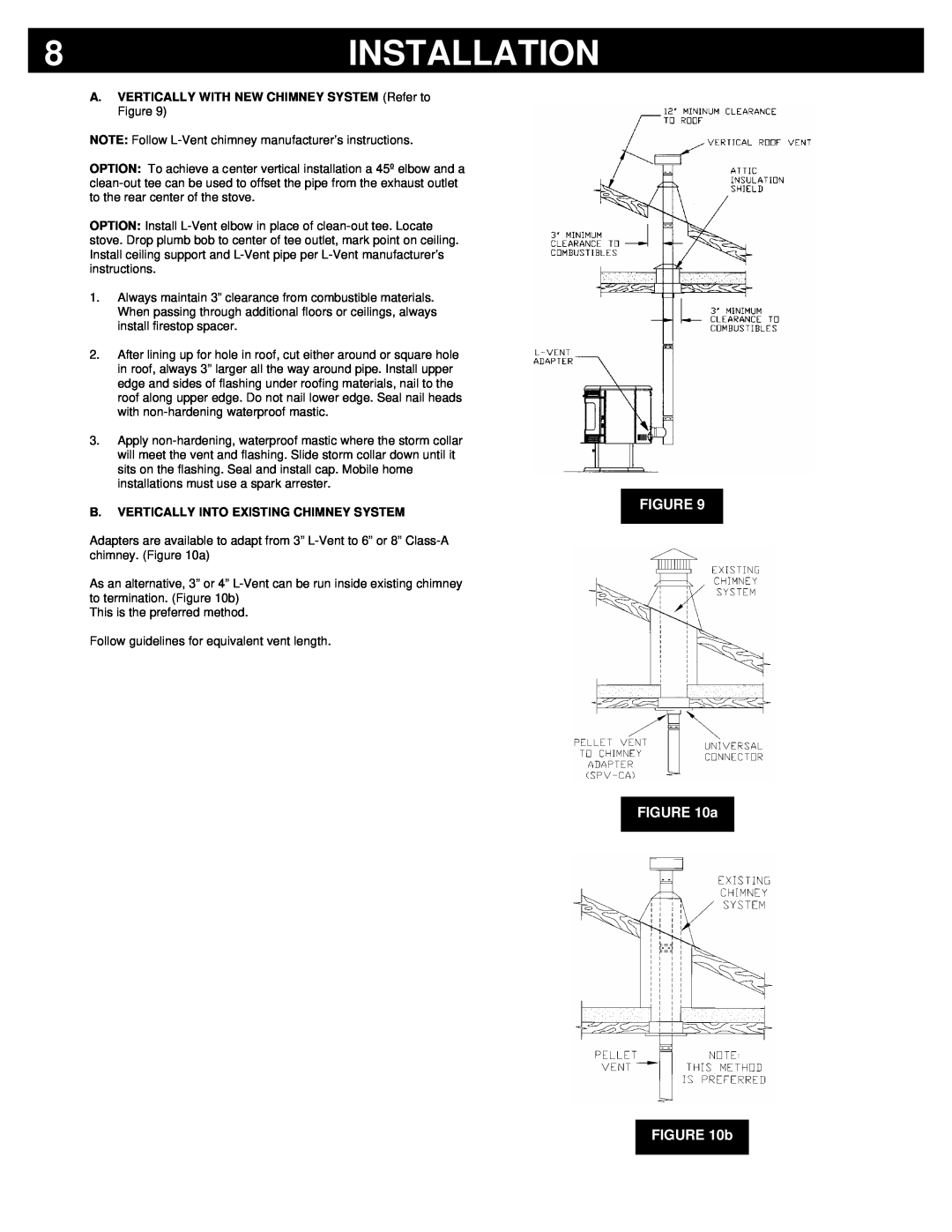 Breckwell P2000FS, P2000I owner manual Installation, FIGURE a b, B.Vertically Into Existing Chimney System 
