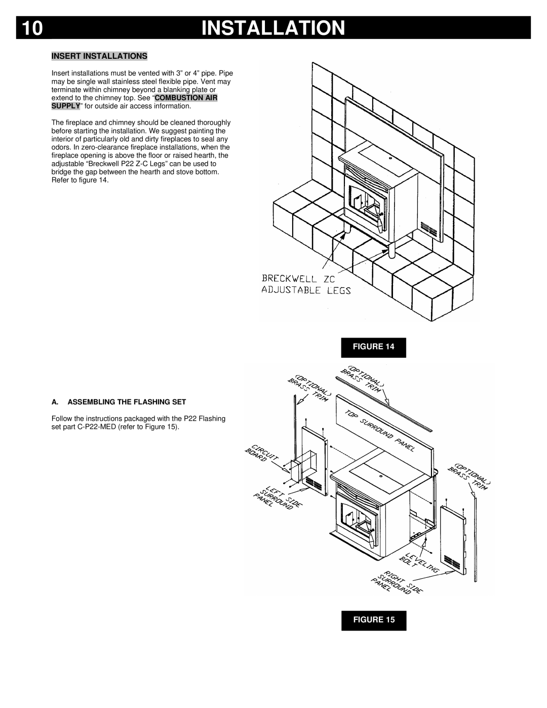 Breckwell P22I, P22FSL, P22FSA owner manual Insert Installations, Assembling the Flashing SET 