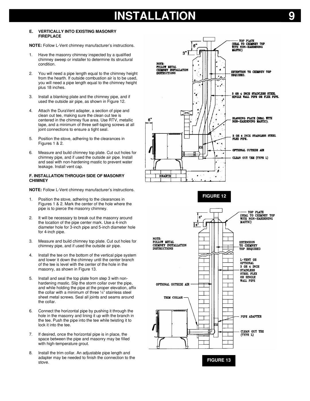 Breckwell P22FSL, P22I, P22FSA Vertically Into Existing Masonry Fireplace, Installation Through Side of Masonry Chimney 