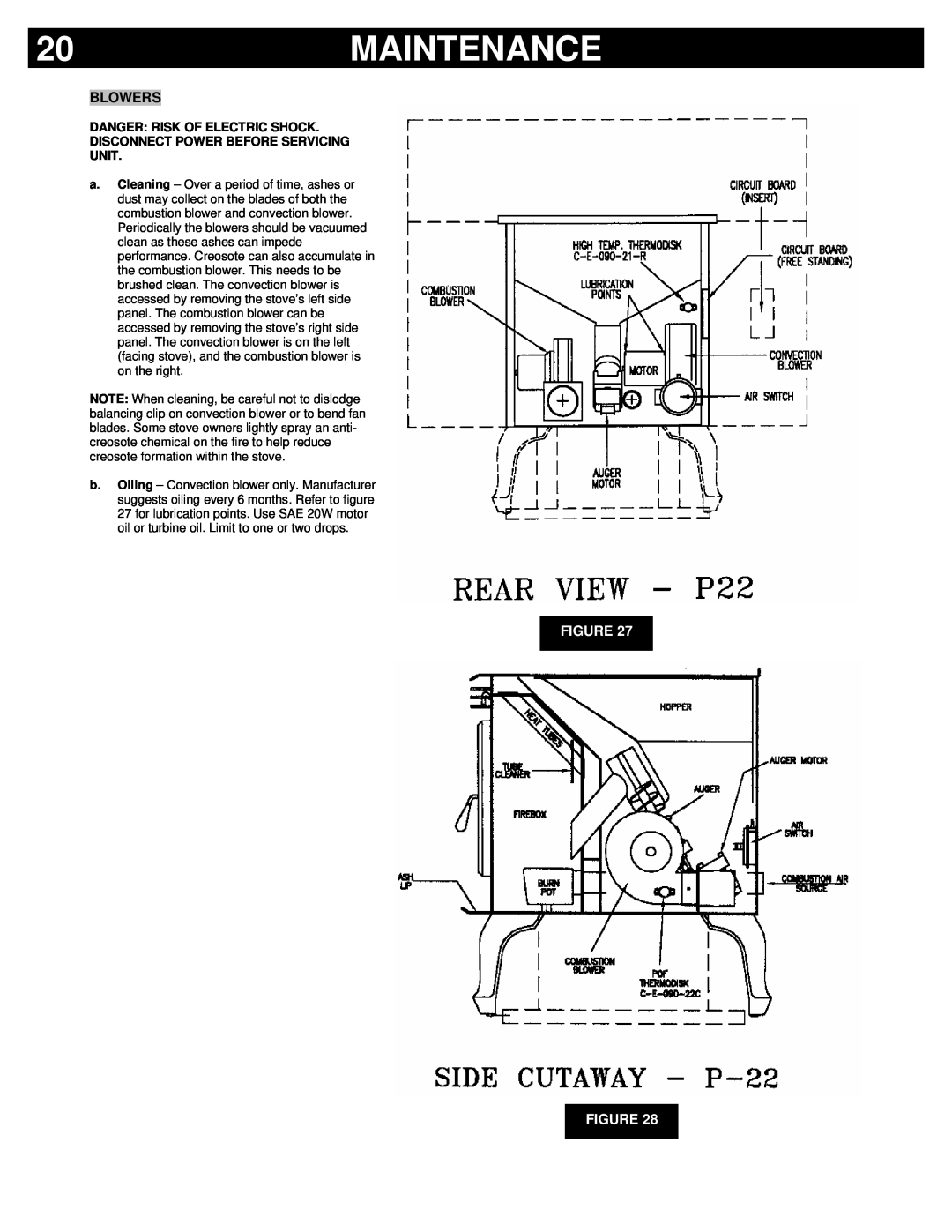 Breckwell P22FSA, P22FSL, P22I owner manual Maintenance, Blowers, Figure Figure, Danger Risk Of Electric Shock 