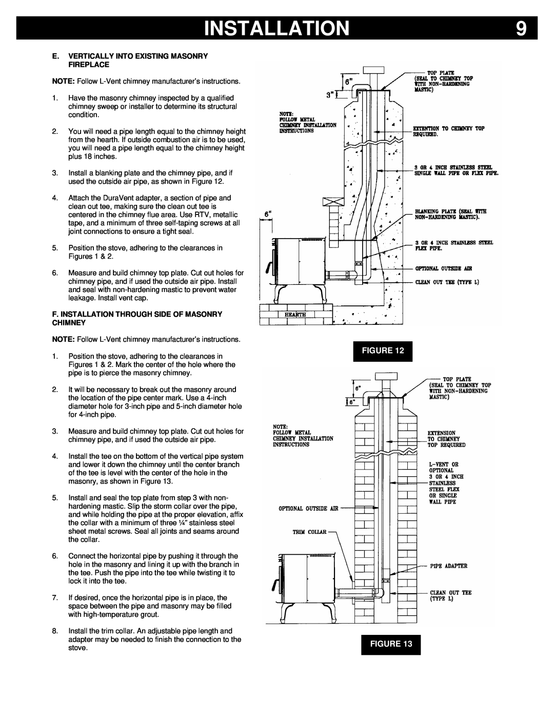 Breckwell P22FSL, P22I, P22FSA owner manual Installation, Figure Figure, E.Vertically Into Existing Masonry Fireplace 