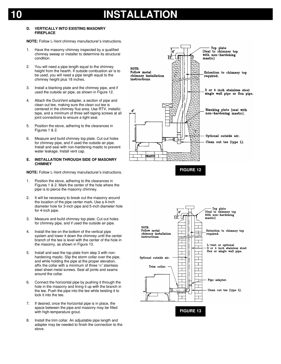 Breckwell P23FSA, P23I, P23FSL Vertically Into Existing Masonry Fireplace, Installation Through Side of Masonry Chimney 