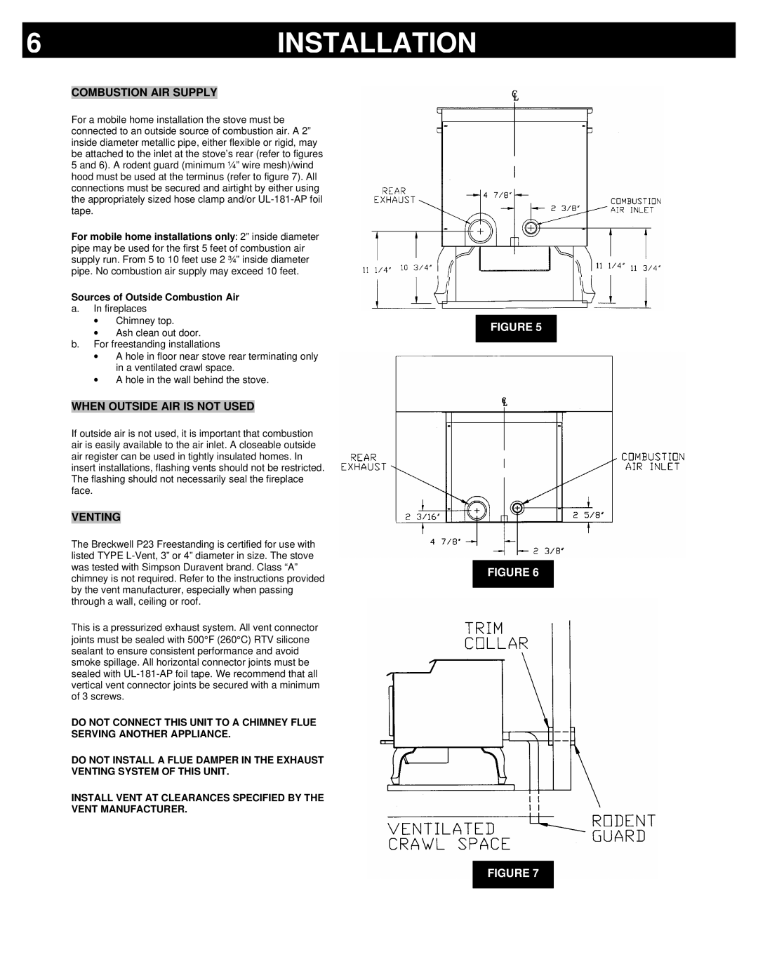 Breckwell P23I, P23FSA Combustion AIR Supply, When Outside AIR is not Used, Venting, Sources of Outside Combustion Air 