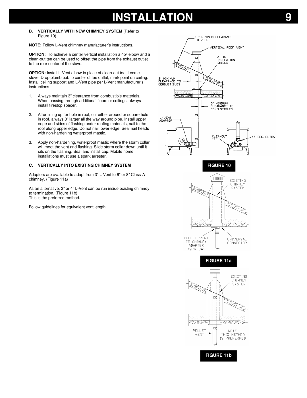 Breckwell P23I, P23FSA, P23FSL Vertically with NEW Chimney System Refer to Figure, Vertically Into Existing Chimney System 