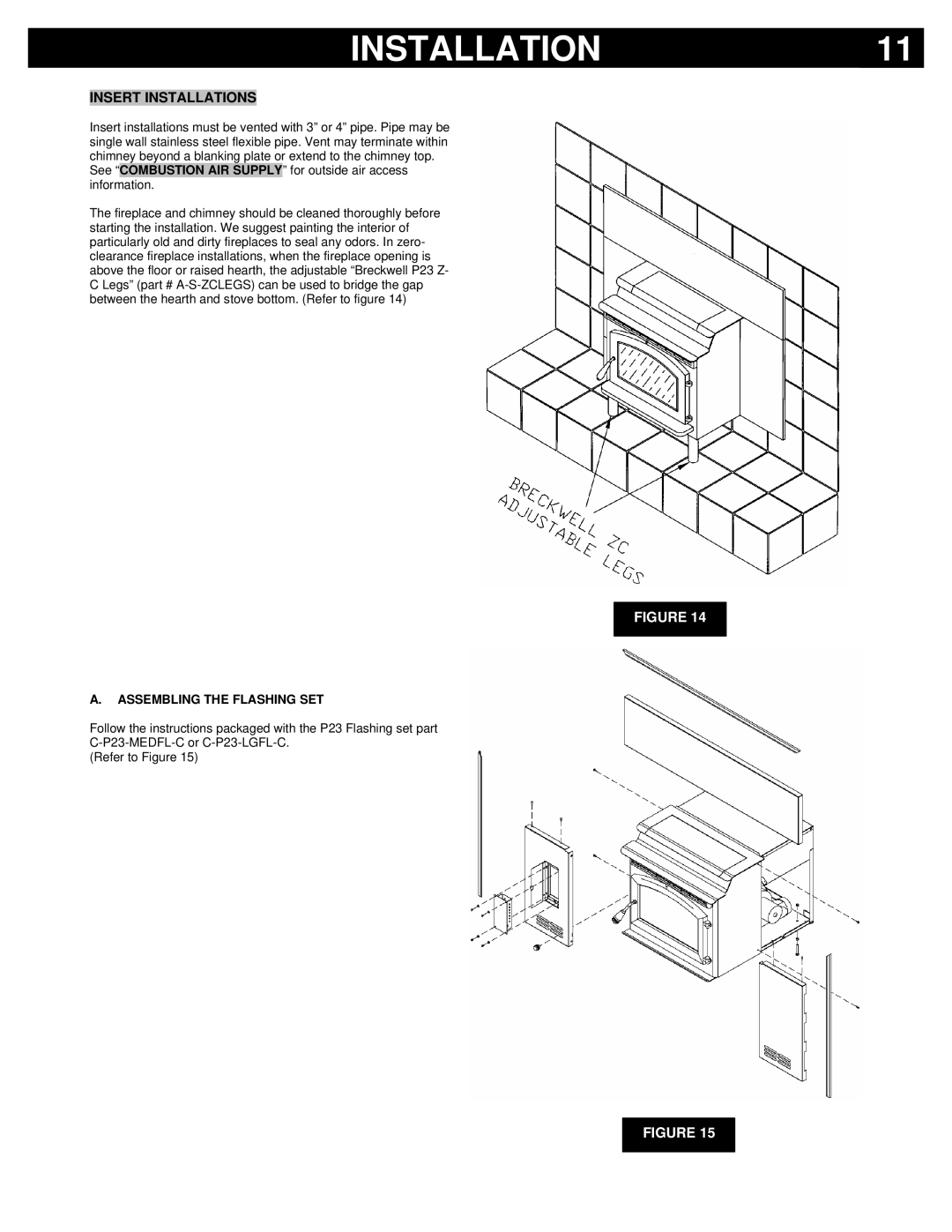 Breckwell P23FSL, P23I, P23FSA owner manual Insert Installations, Assembling the Flashing SET 