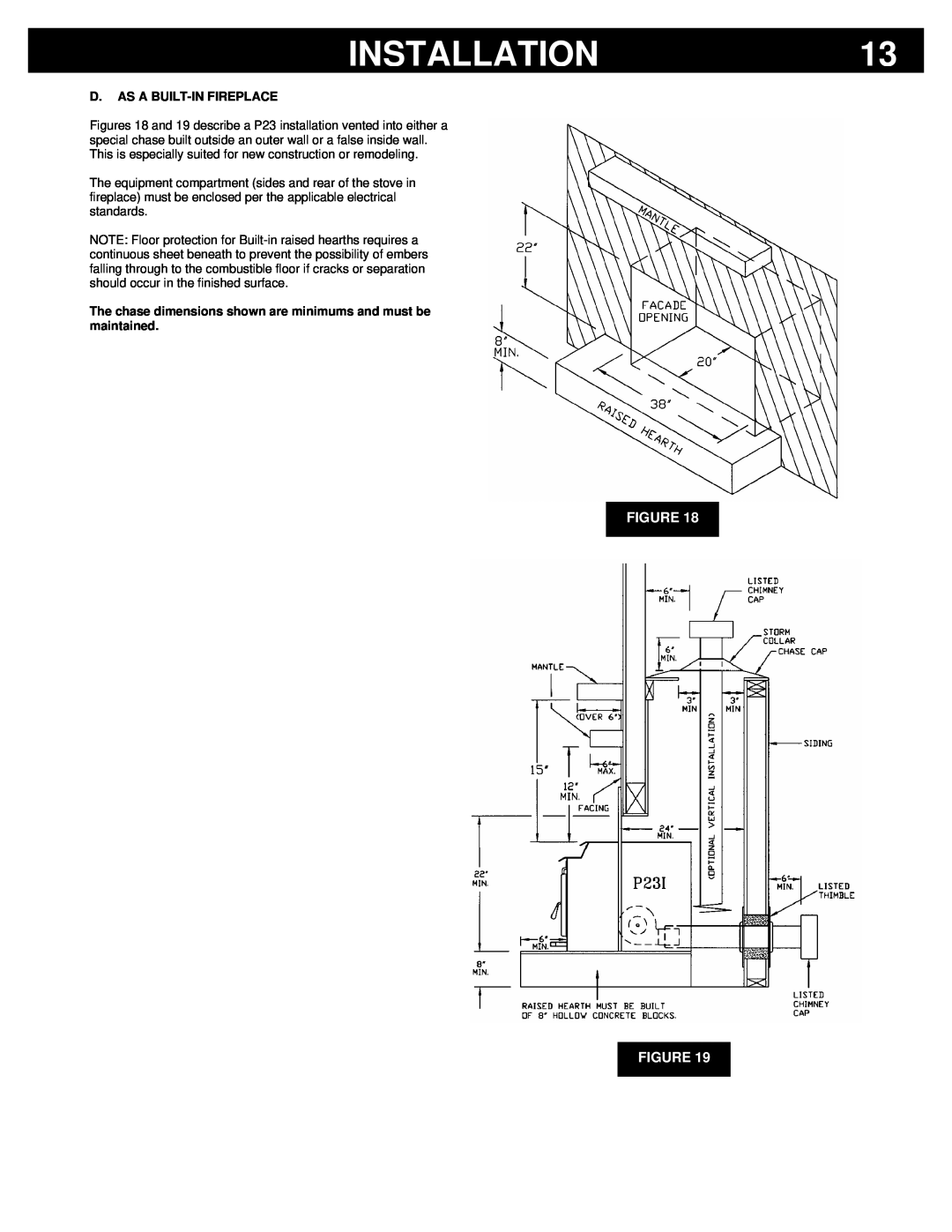 Breckwell P23FSA, P23I, P23FSL owner manual Installation, Figure Figure, D.As A Built-Infireplace 