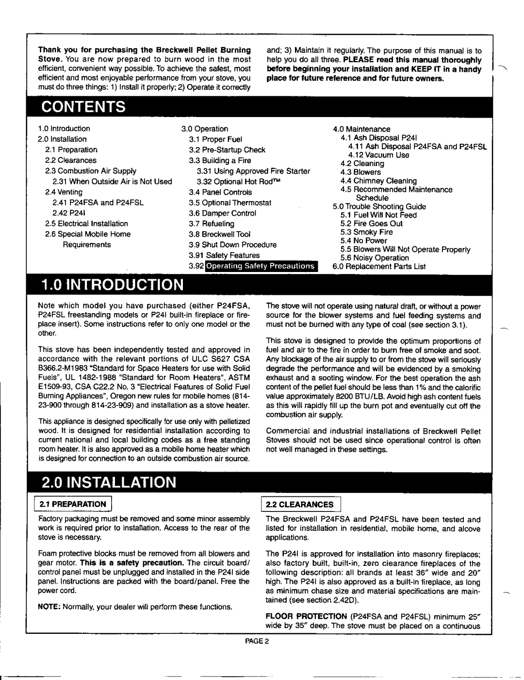 Breckwell P24FSL, P24FSA manual 