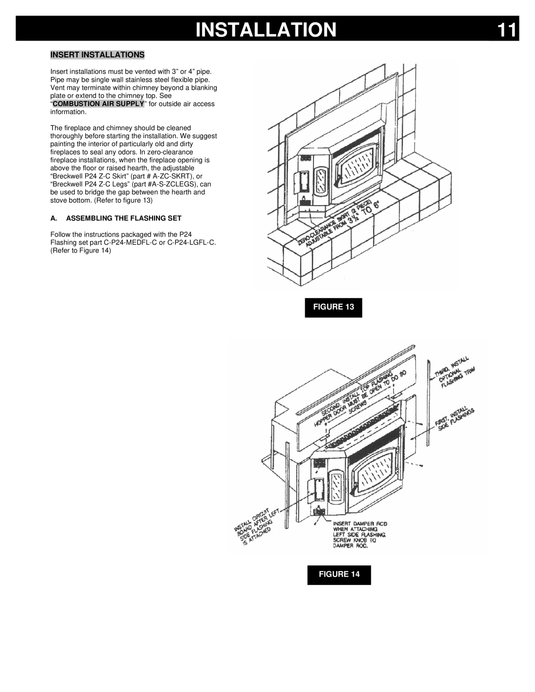 Breckwell P24FS, P24I owner manual Insert Installations, Assembling the Flashing SET 