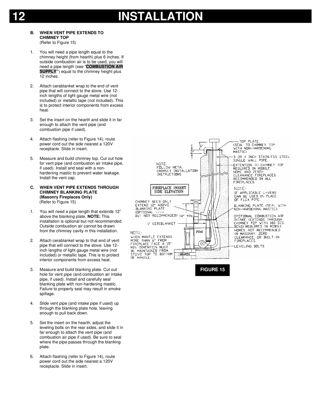 Breckwell P24I, P24FS owner manual When Vent Pipe Extends to Chimney TOP 