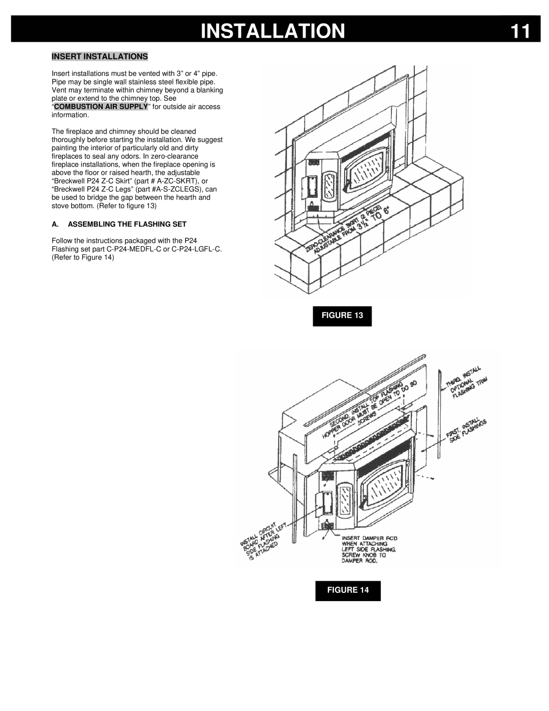 Breckwell P24FS, P24I owner manual Insert Installations, Assembling the Flashing SET 