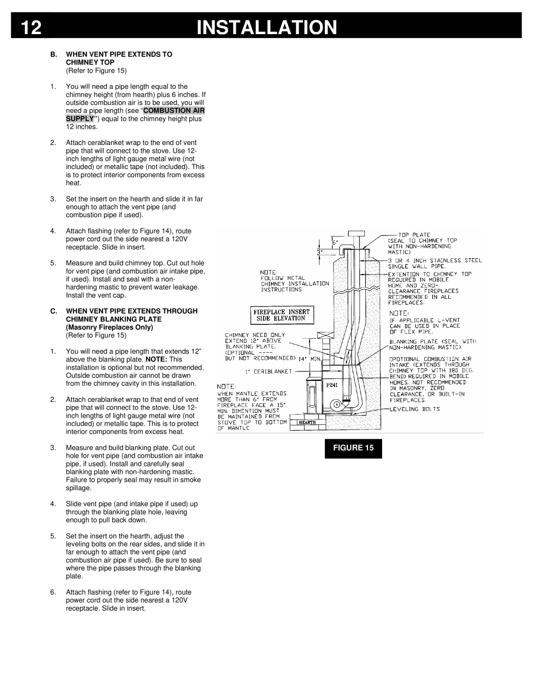 Breckwell P24I, P24FS owner manual When Vent Pipe Extends to Chimney TOP 