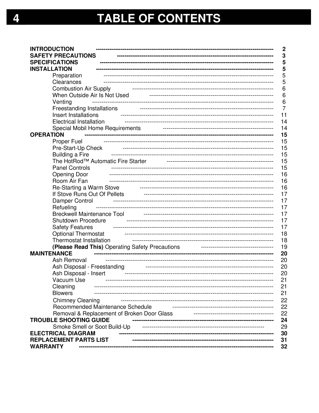 Breckwell P24I, P24FS owner manual Table of Contents 