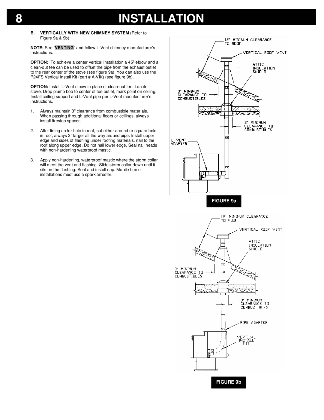 Breckwell P24I, P24FS owner manual Vertically with NEW Chimney System Refer to a & 9b 