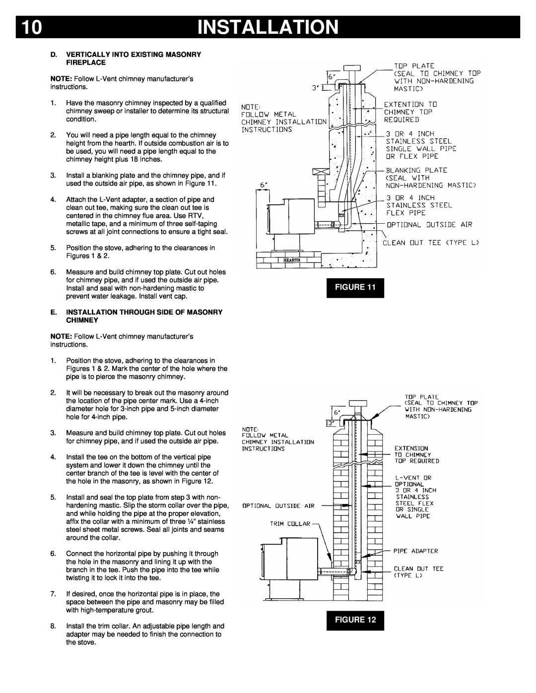 Breckwell P24I, P24FS owner manual Installation, Figure Figure, D.Vertically Into Existing Masonry Fireplace 