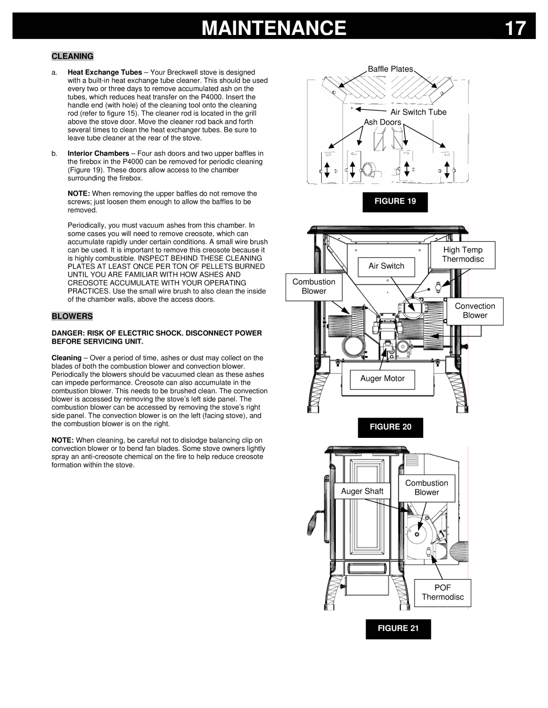 Breckwell P4000 owner manual Cleaning, Blowers 