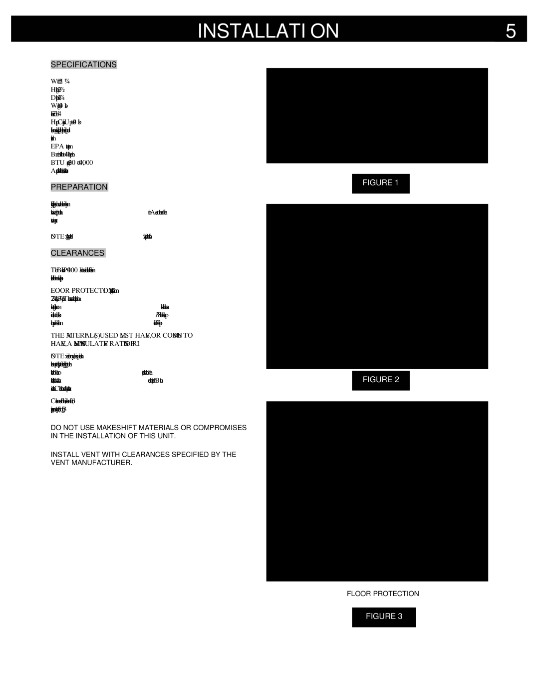 Breckwell P4000 owner manual Installation, Specifications, Preparation, Clearances 