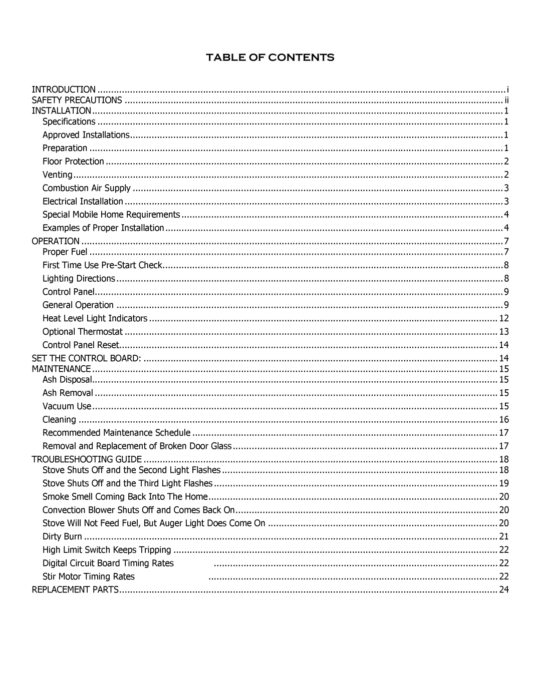 Breckwell SP 6000 owner manual Table of Contents 