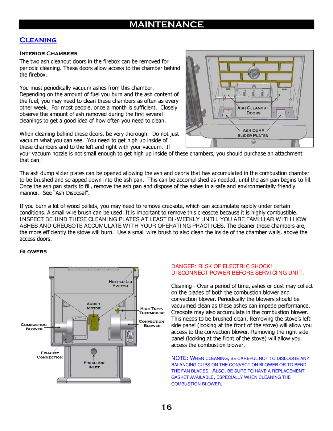 Breckwell SP 6000 owner manual Cleaning, Interior Chambers, Blowers 