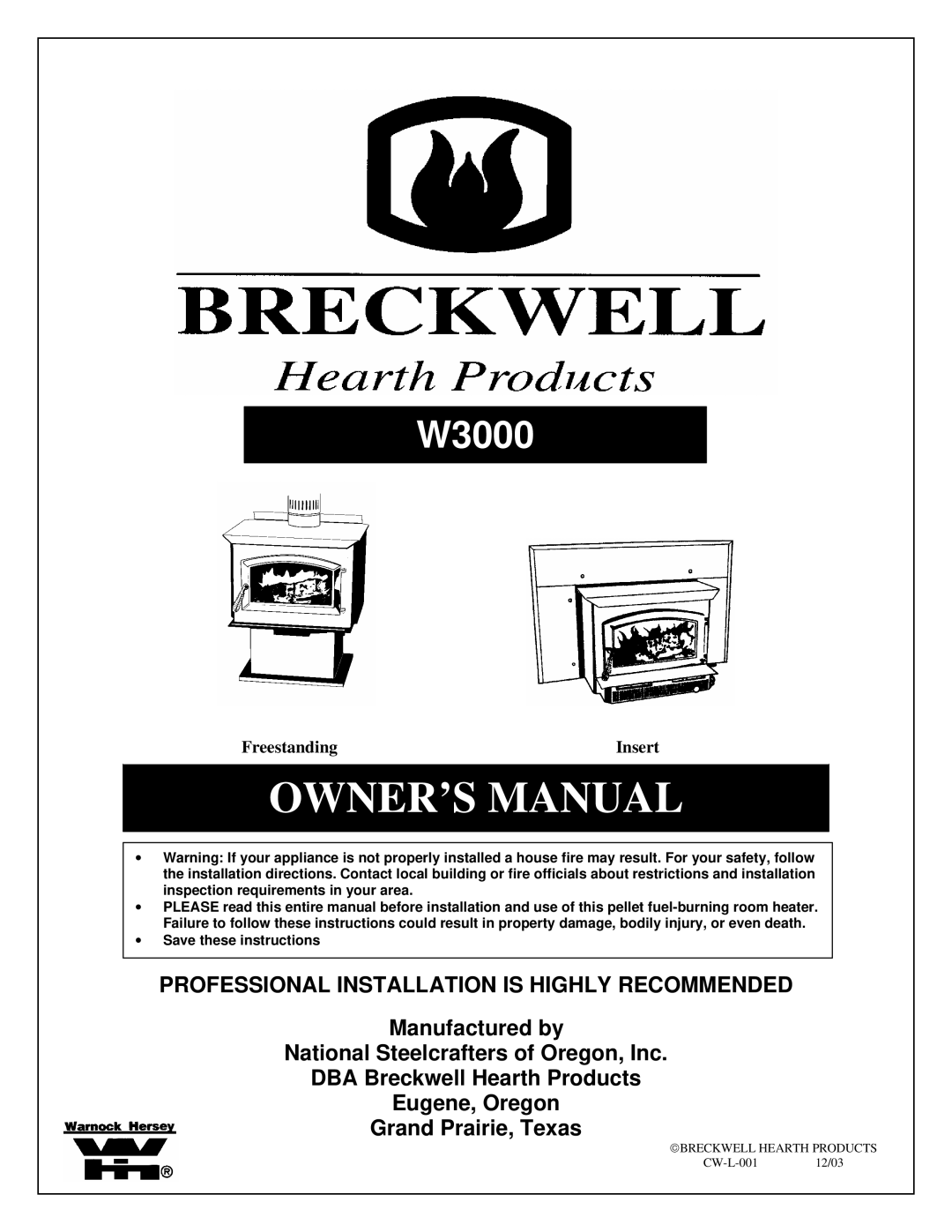 Breckwell W3000 owner manual 