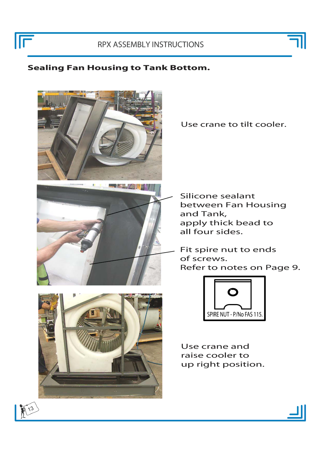 Breezaire RPX900D manual Sealing Fan Housing to Tank Bottom 