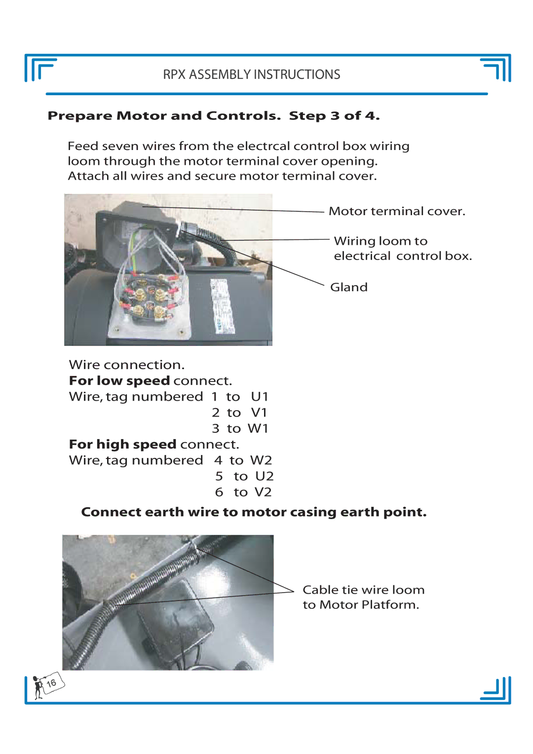 Breezaire RPX900D manual Connect earth wire to motor casing earth point 