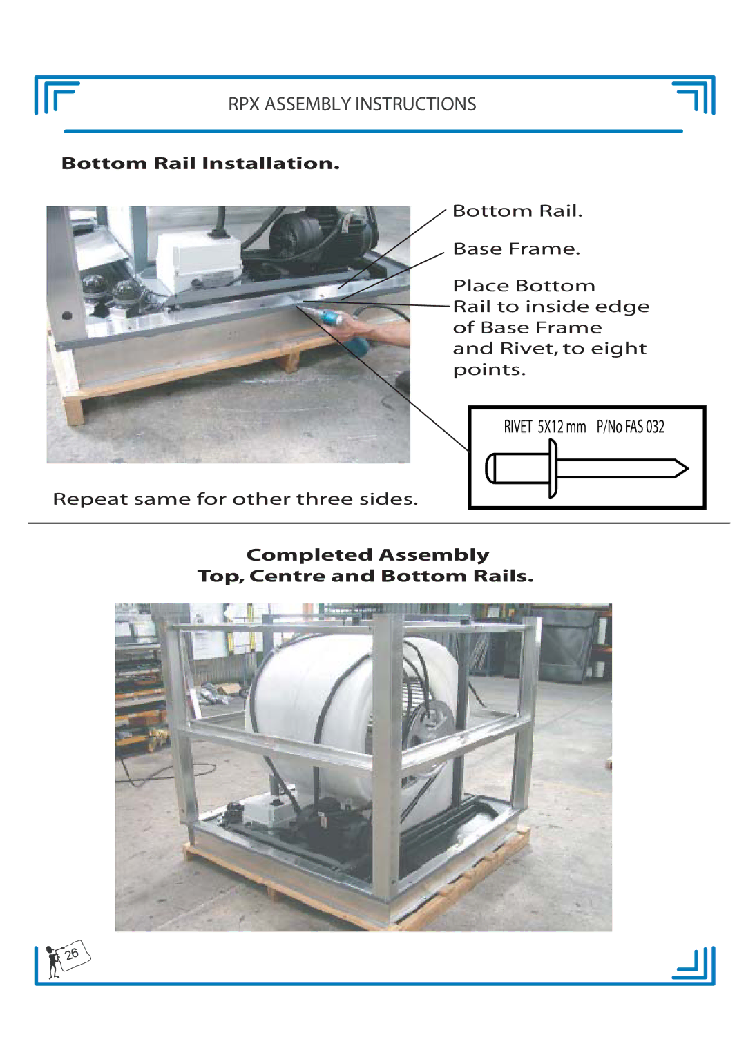 Breezaire RPX900D manual Bottom Rail Installation, Completed Assembly Top, Centre and Bottom Rails 