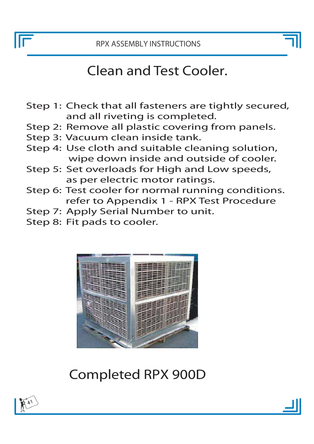 Breezaire RPX900D manual Clean and Test Cooler 