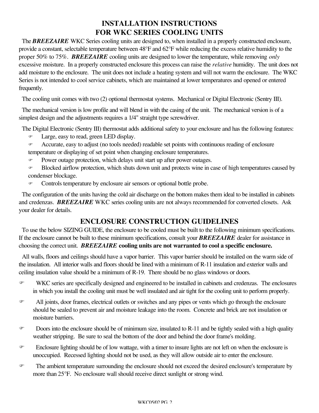 Breezaire Installation Instructions For WKC Series Cooling Units, Enclosure Construction Guidelines 