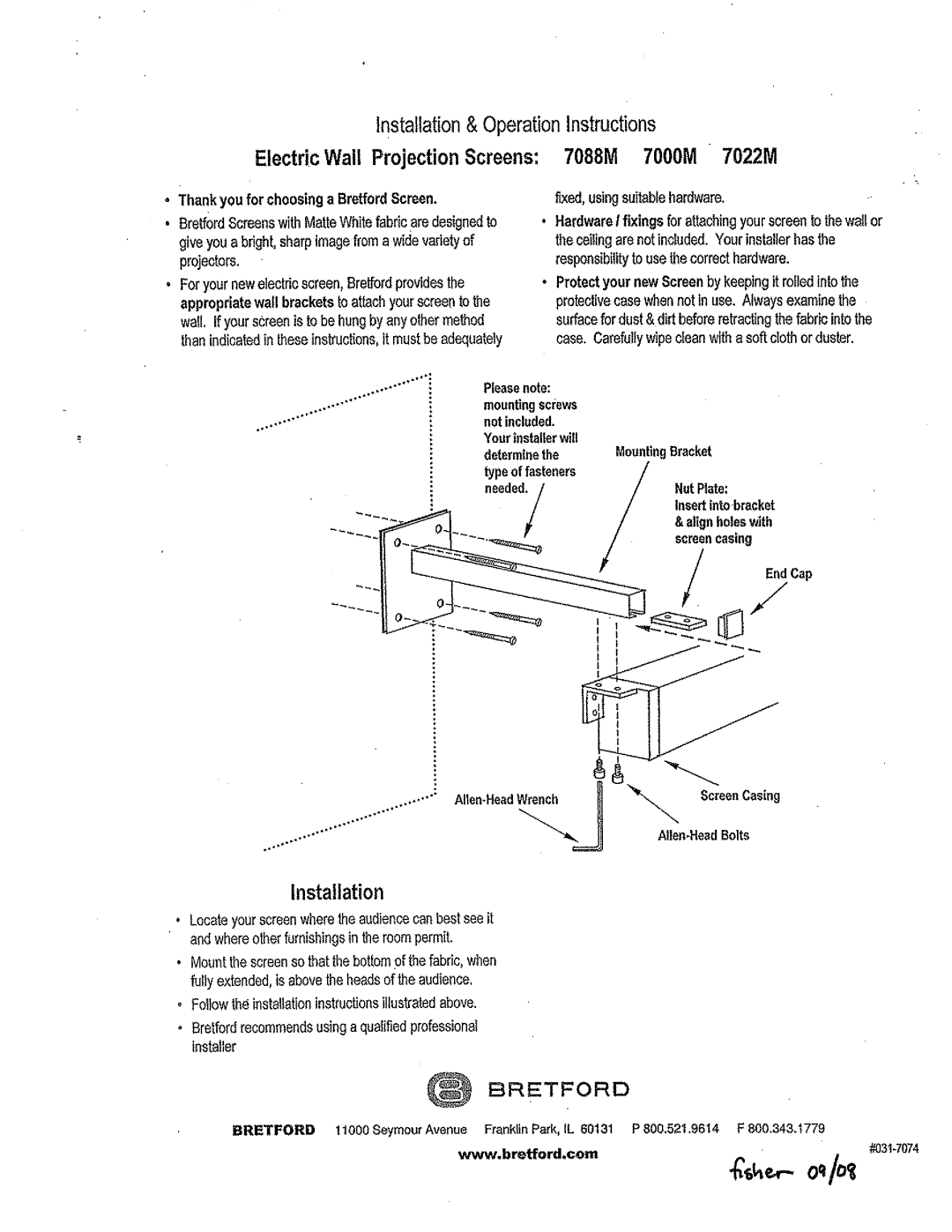 Bretford 7088M manual 