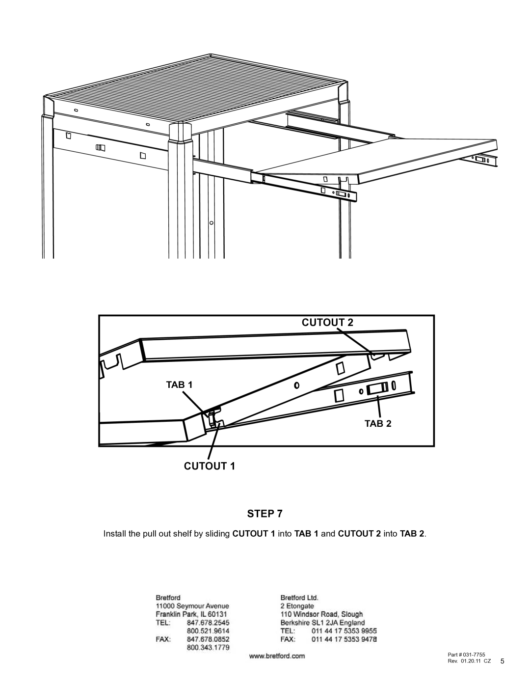 Bretford A2642NS manual Cutout Step 