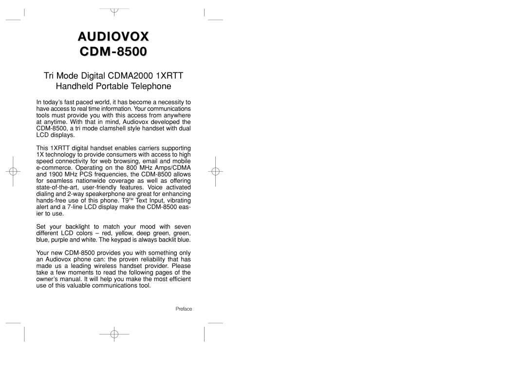 Bretford CDM-8500 owner manual Audiovox 