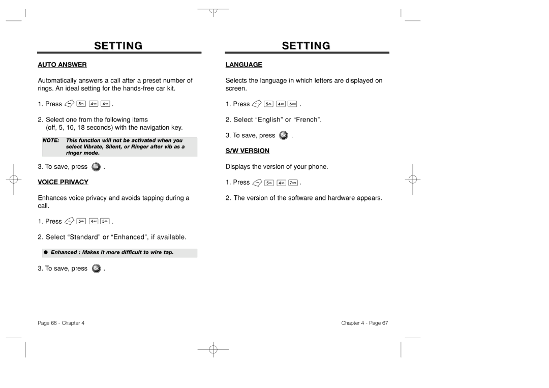 Bretford CDM-8500 owner manual Auto Answer, Voice Privacy, Language, Version 