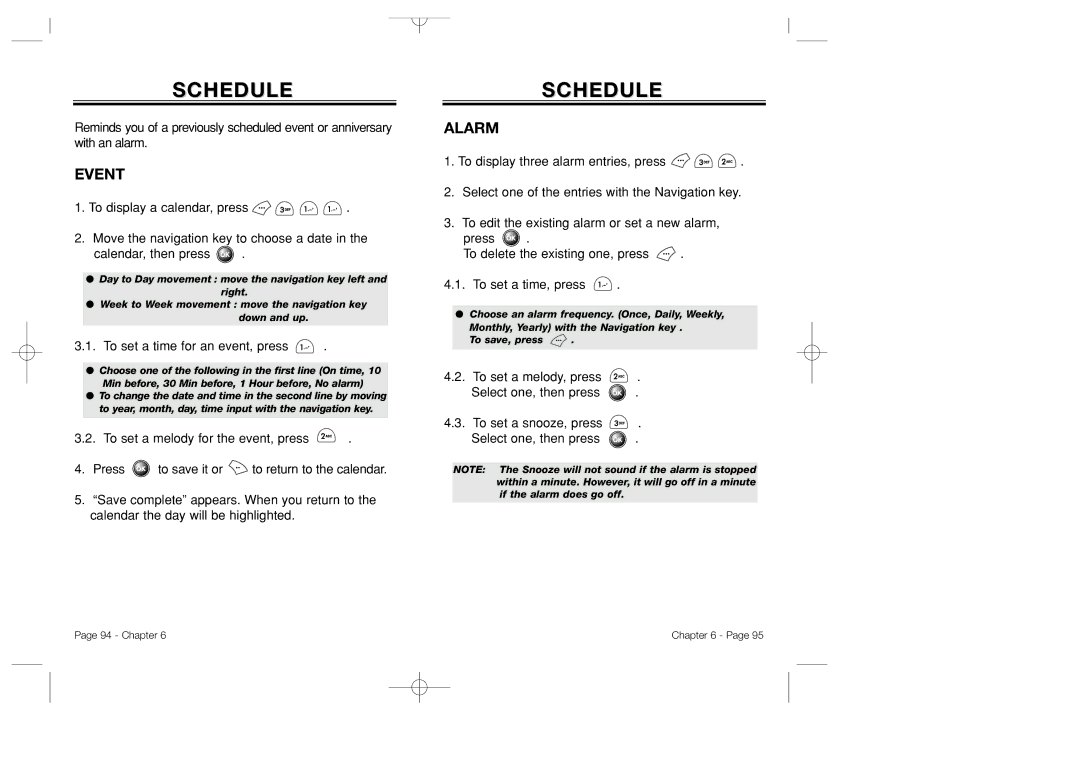 Bretford CDM-8500 owner manual Schedule, Event, Alarm 