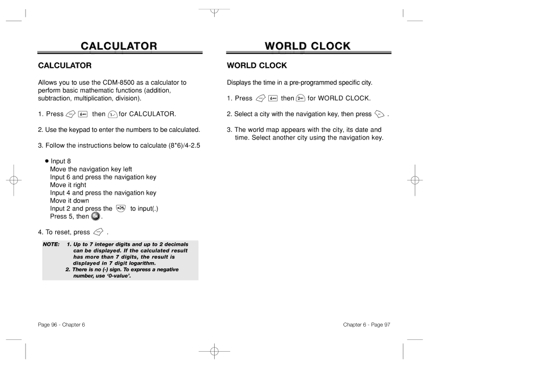 Bretford CDM-8500 owner manual Calculator, World Clock 