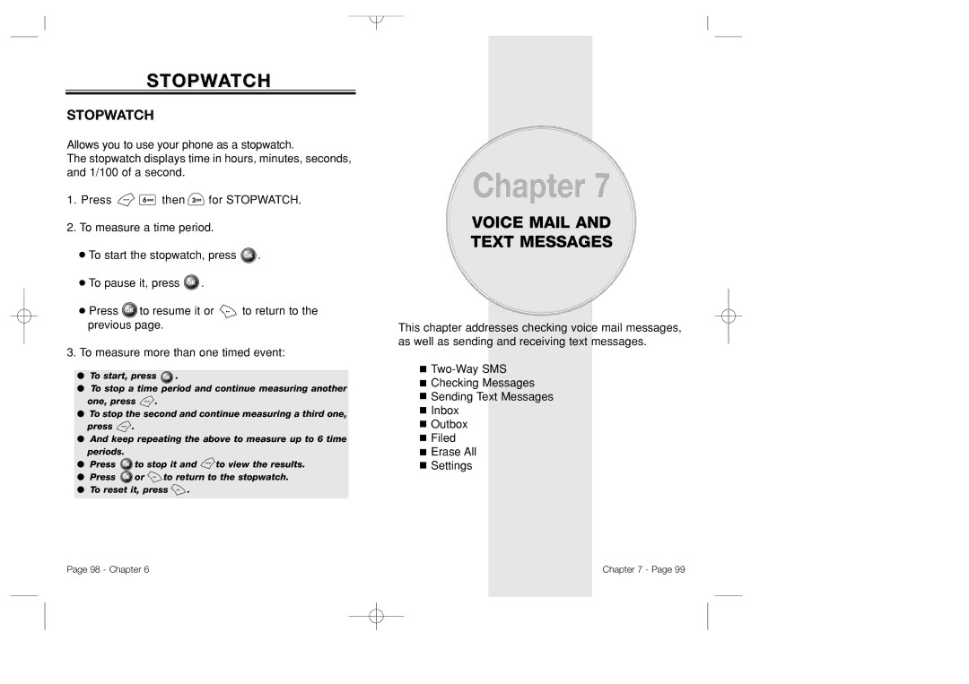 Bretford CDM-8500 owner manual Stopwatch, Voice Mail Text Messages 