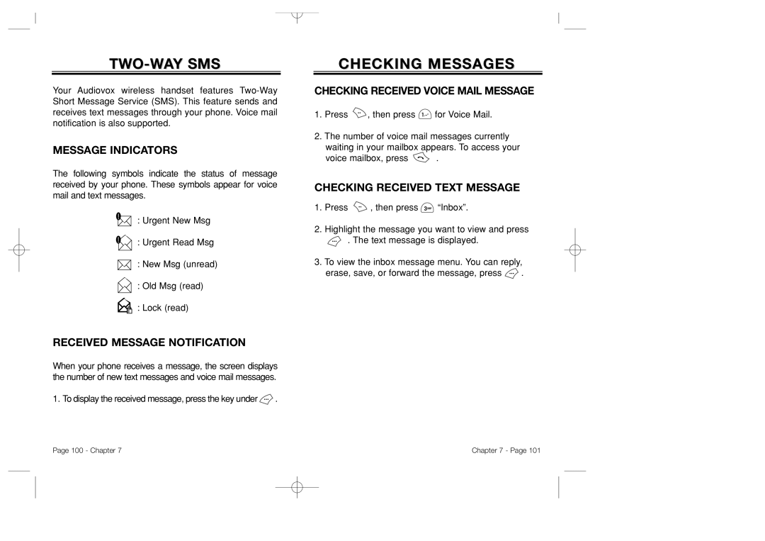 Bretford CDM-8500 owner manual Two-Way Sms, Checking Messages, Message Indicators, Received Message Notification 