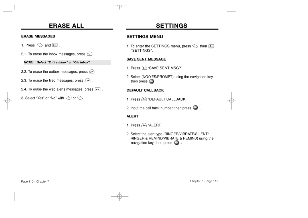 Bretford CDM-8500 owner manual Erase ALL, Settings Menu 