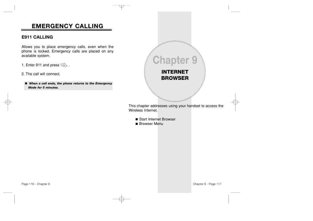 Bretford CDM-8500 owner manual Emergency Calling, Internet Browser, E911 Calling 