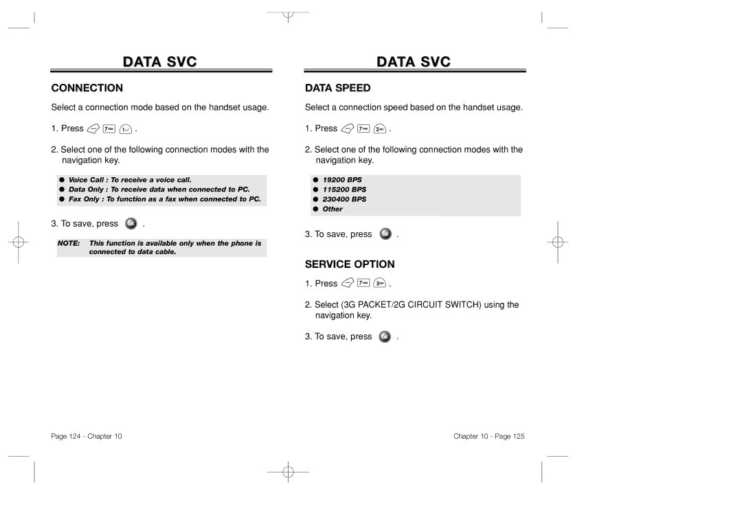 Bretford CDM-8500 owner manual Data SVC, Connection, Data Speed, Service Option 