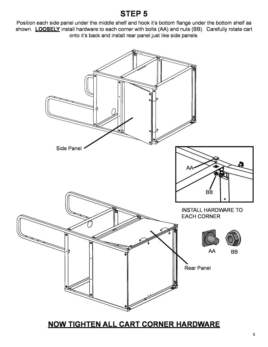 Bretford FP42ULC manual Side Panel AA BB INSTALL HARDWARE TO EACH CORNER AA BB Rear Panel, Step 