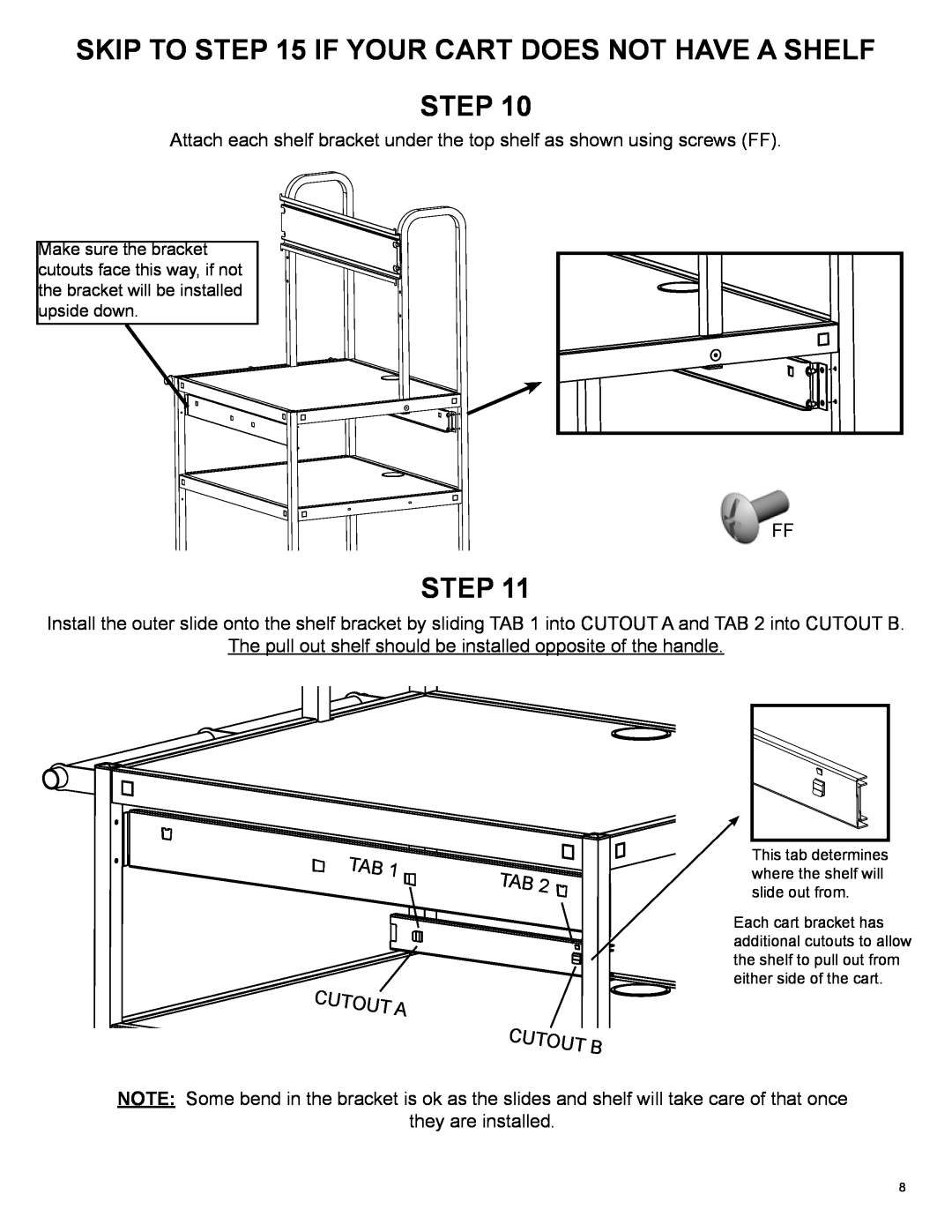 Bretford FP42ULC manual Skip To If Your Cart Does Not Have A Shelf Step, Cutout A Cutout B 