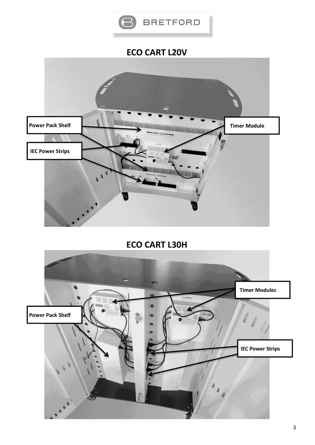 Bretford L16V instruction manual Timer Modules Power Pack Shelf IEC Power Strips 