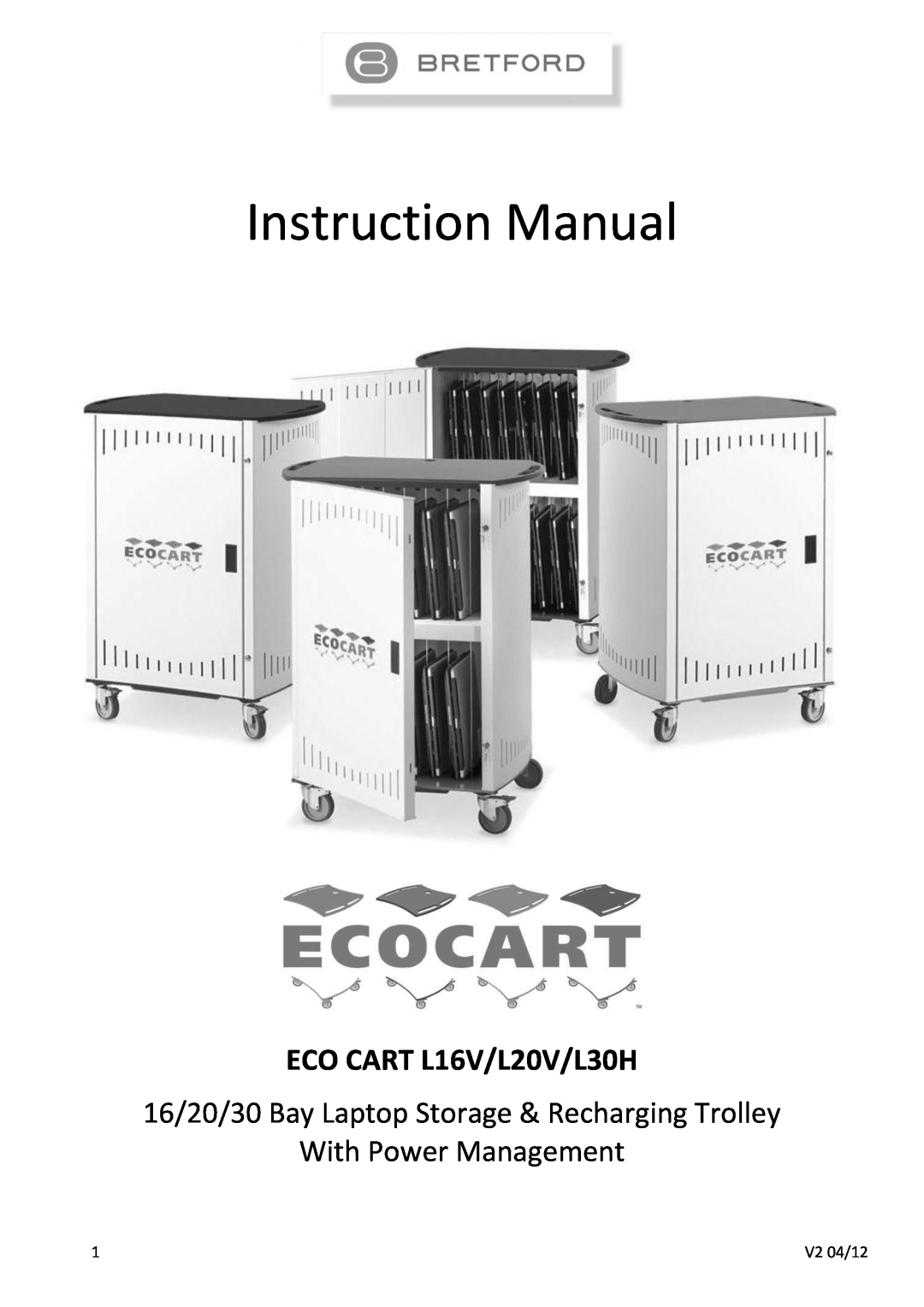 Bretford instruction manual Instruction Manual, ECO CART L16V/L20V/L30H, With Power Management 