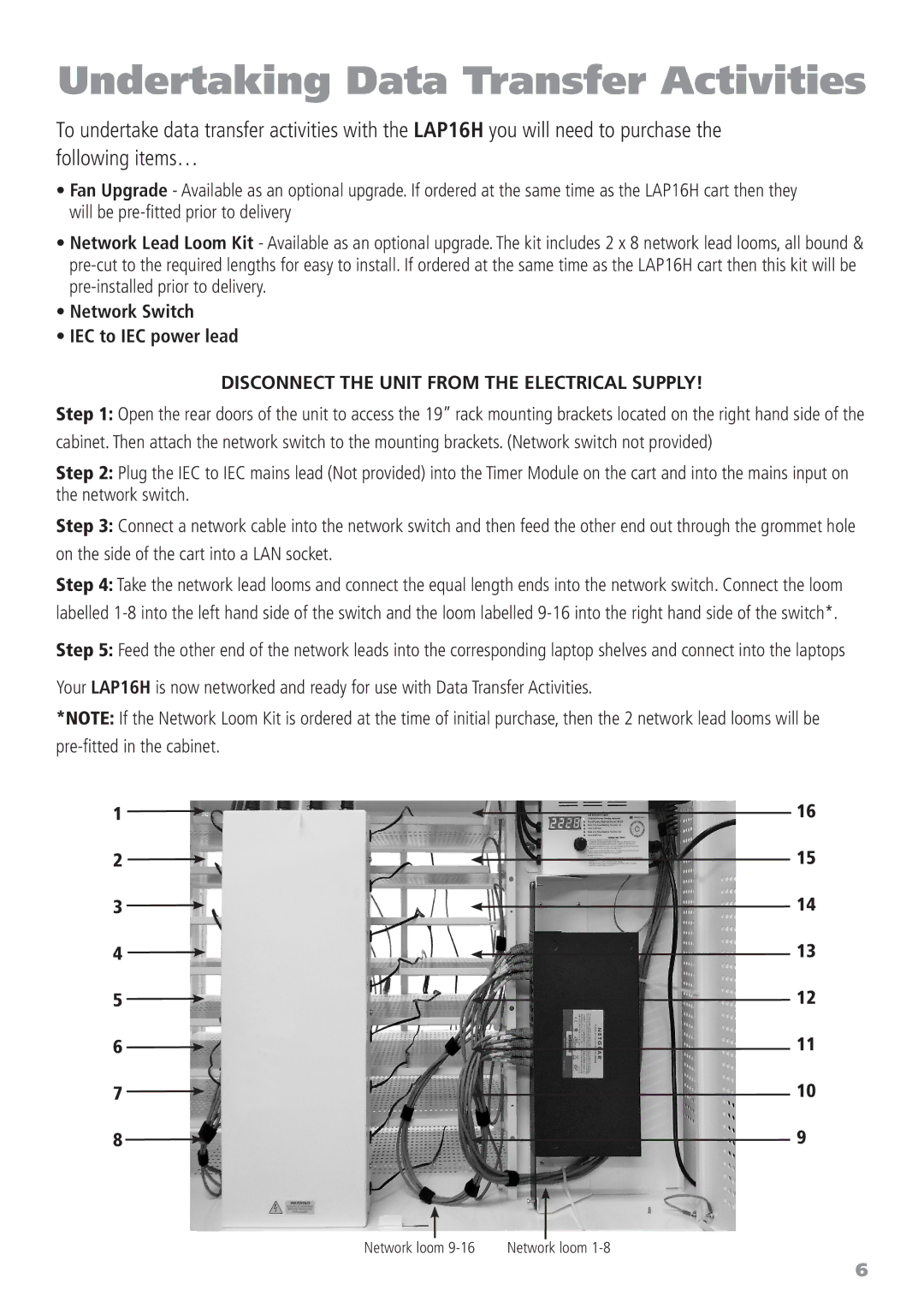 Bretford EPM, LAP16H B instruction manual Undertaking Data Transfer Activities, Network Switch IEC to IEC power lead 