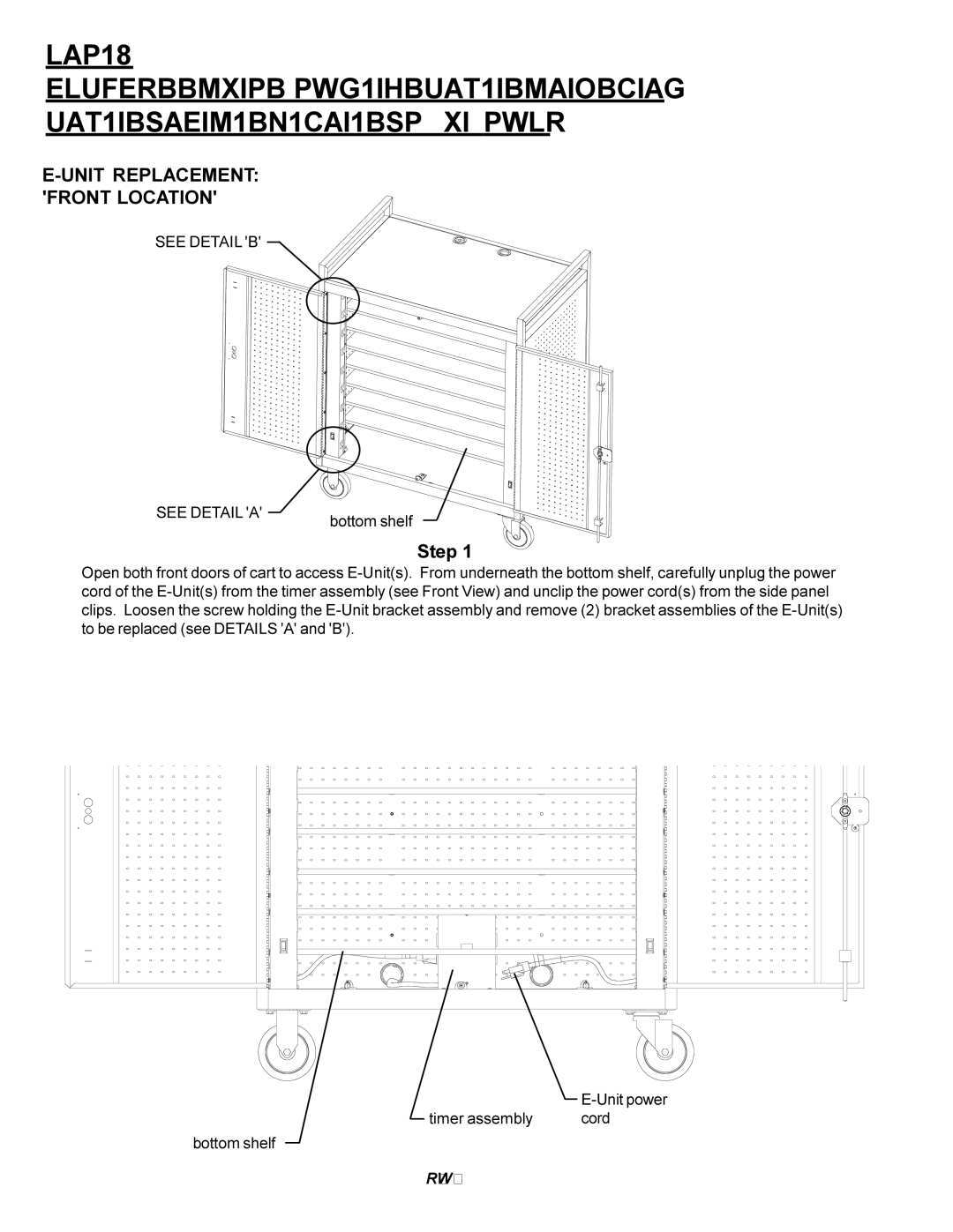 Bretford lap18eulba manual Unit Replacement Front Location 