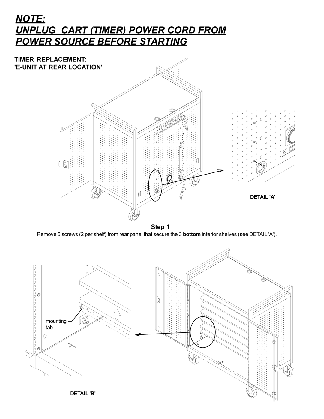 Bretford lap18eulba manual Timer Replacement E-UNIT AT Rear Location 